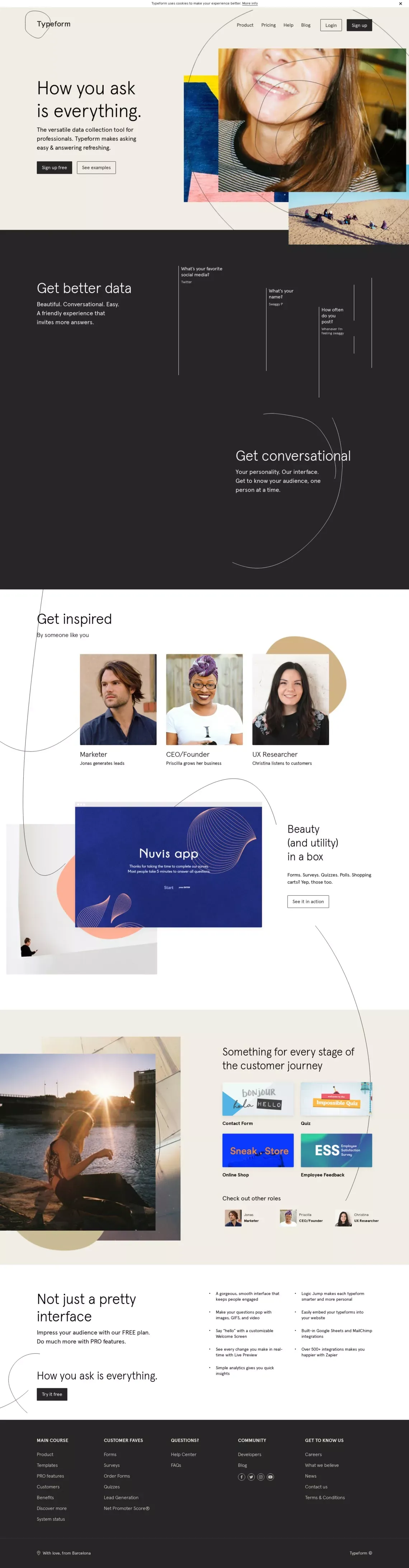 Turn data collection into an experience | Typeform - Landing design
