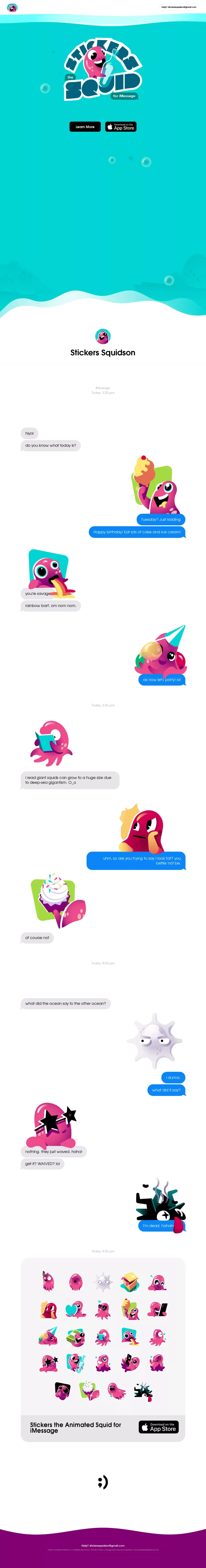 Stickers the Animated Squid for iMessage - website design