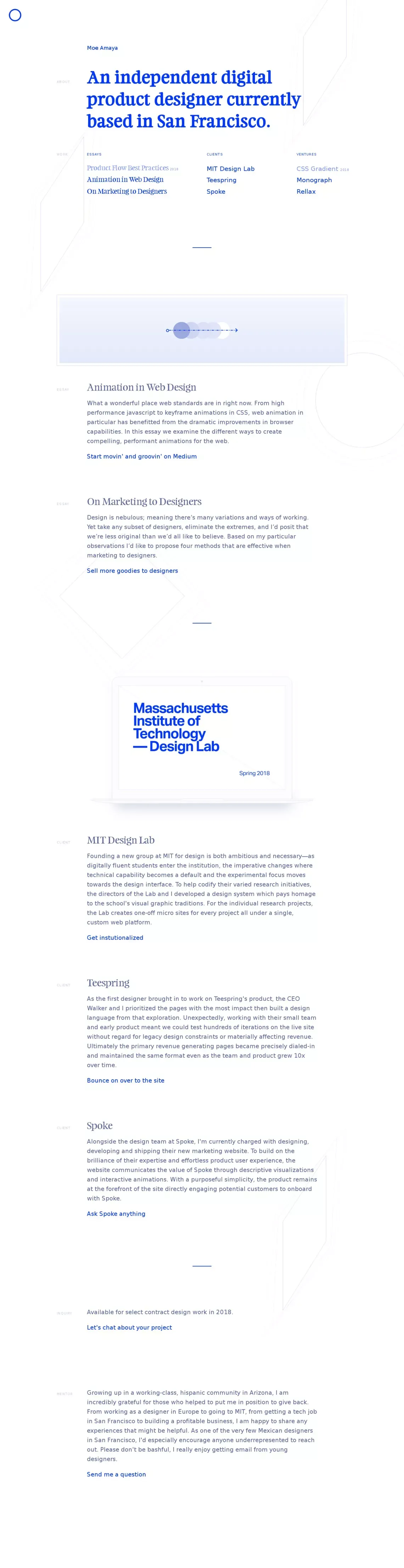Product Designer in San Francisco - Moe Amaya - website design
