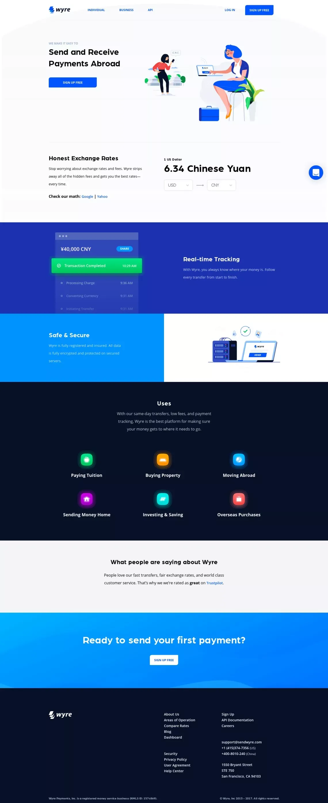 Send money abroad fast, easy, and cheap | Wyre - Landing design