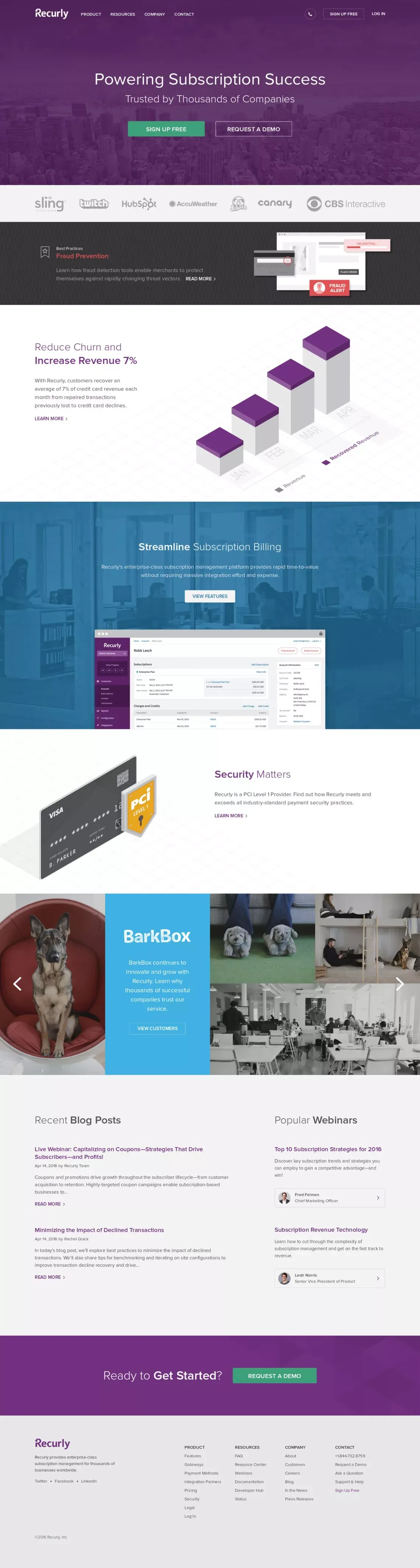 Powering Subscription Success | Recurly - Landing design