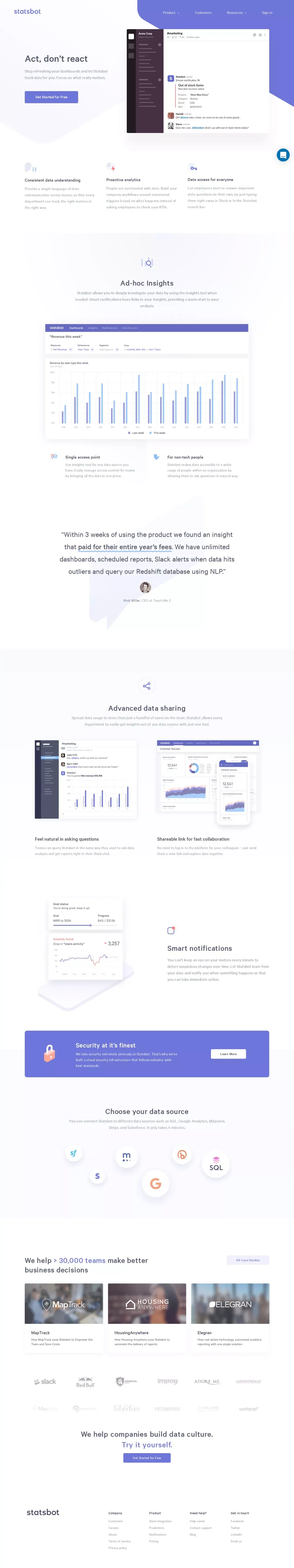 Intelligence Platform with Insights for Everyone | Statsbot - Landing design