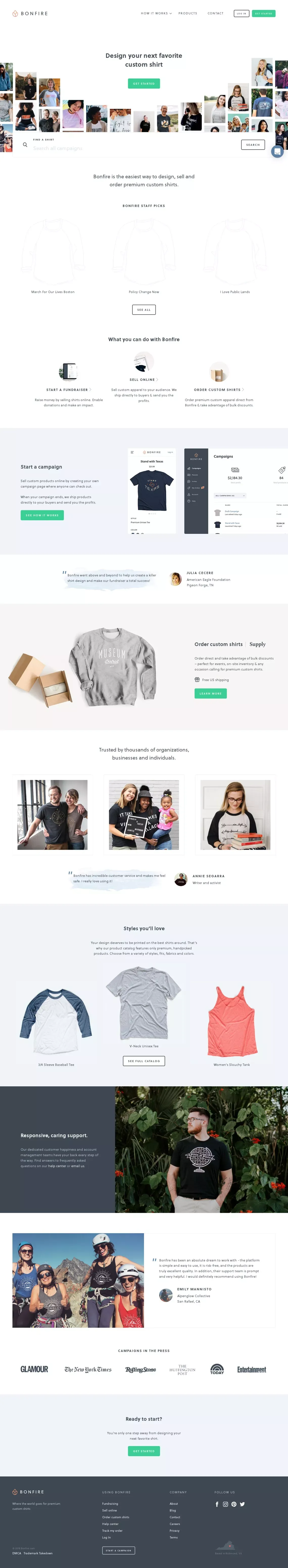 Bonfire - Design & Sell Custom Shirts Online - Landing design