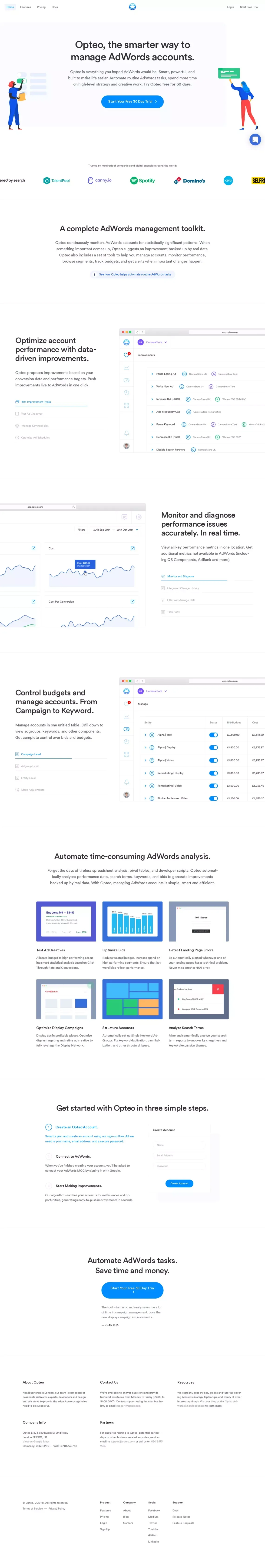 Opteo AdWords Tool - Automate Your AdWords Day To Day - Landing design