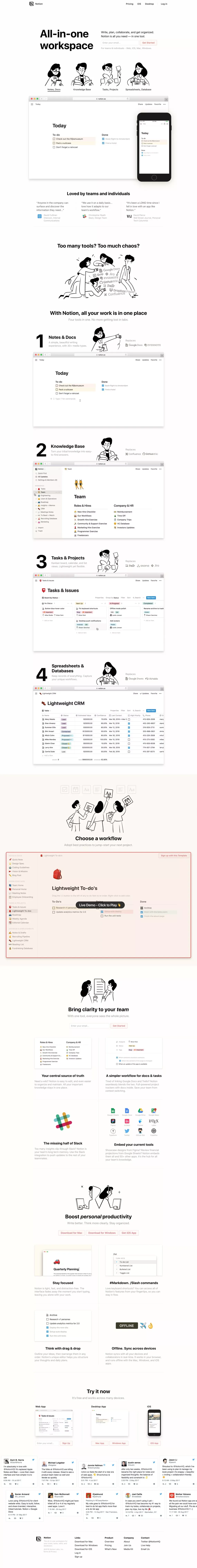 Notion – The all-in-one workspace for your notes, tasks, wikis, and databases. - Landing design