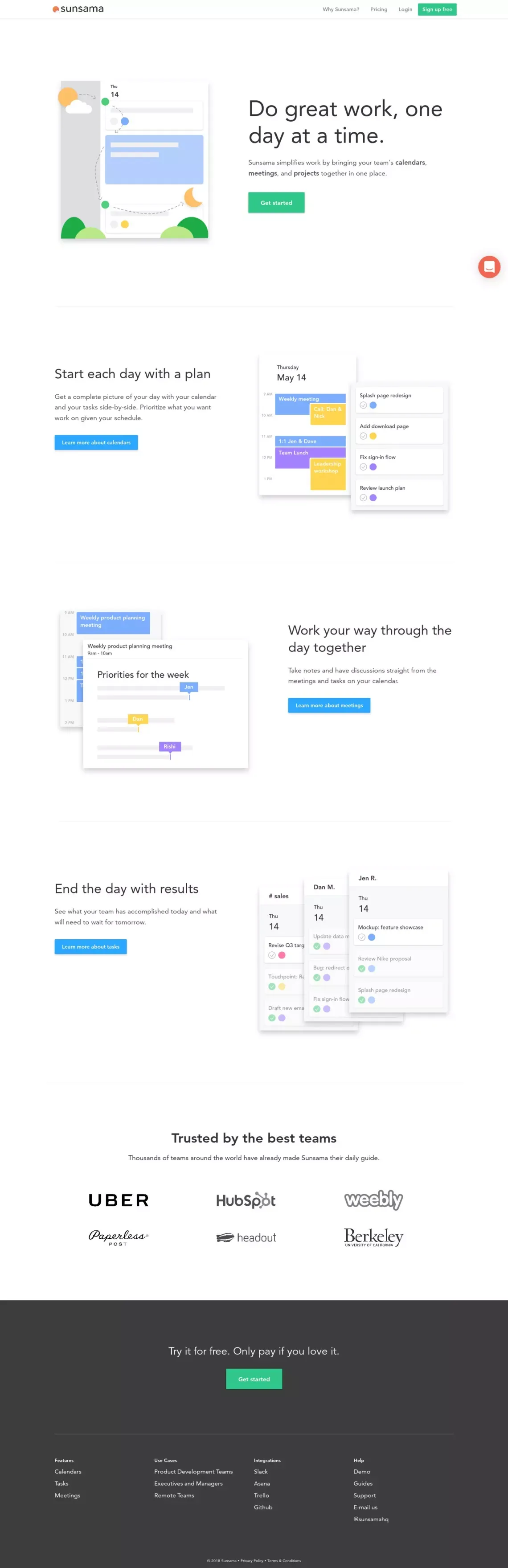 Sunsama | The calendar for teams - Landing design