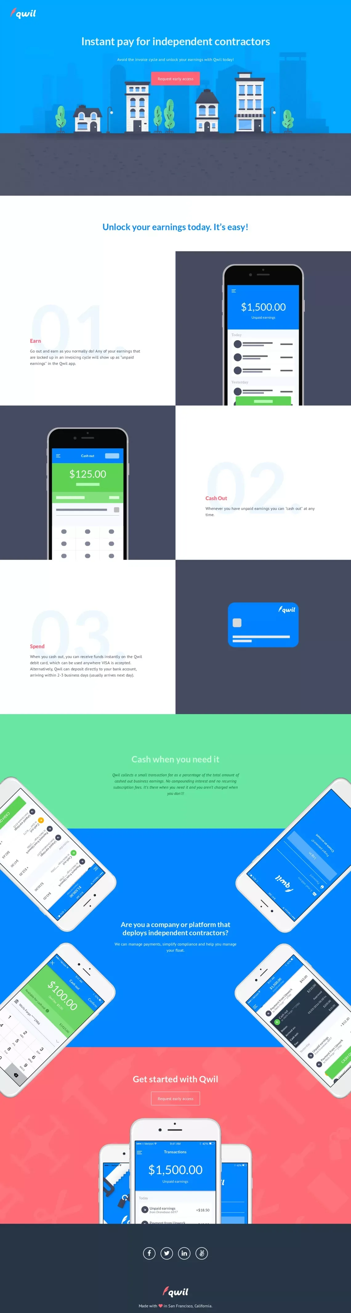 Qwil - Instant pay for independent contractors - Landing design