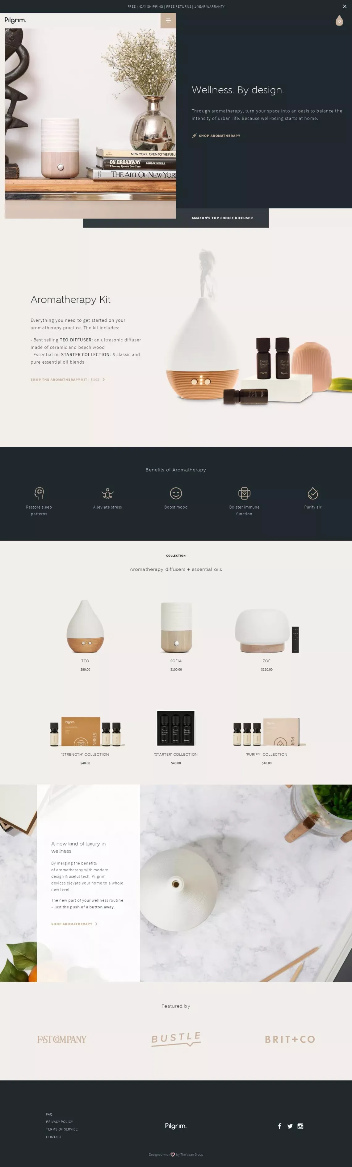 Pilgrim Collection | Aromatherapy Diffusers + Essential Oils - Landing design