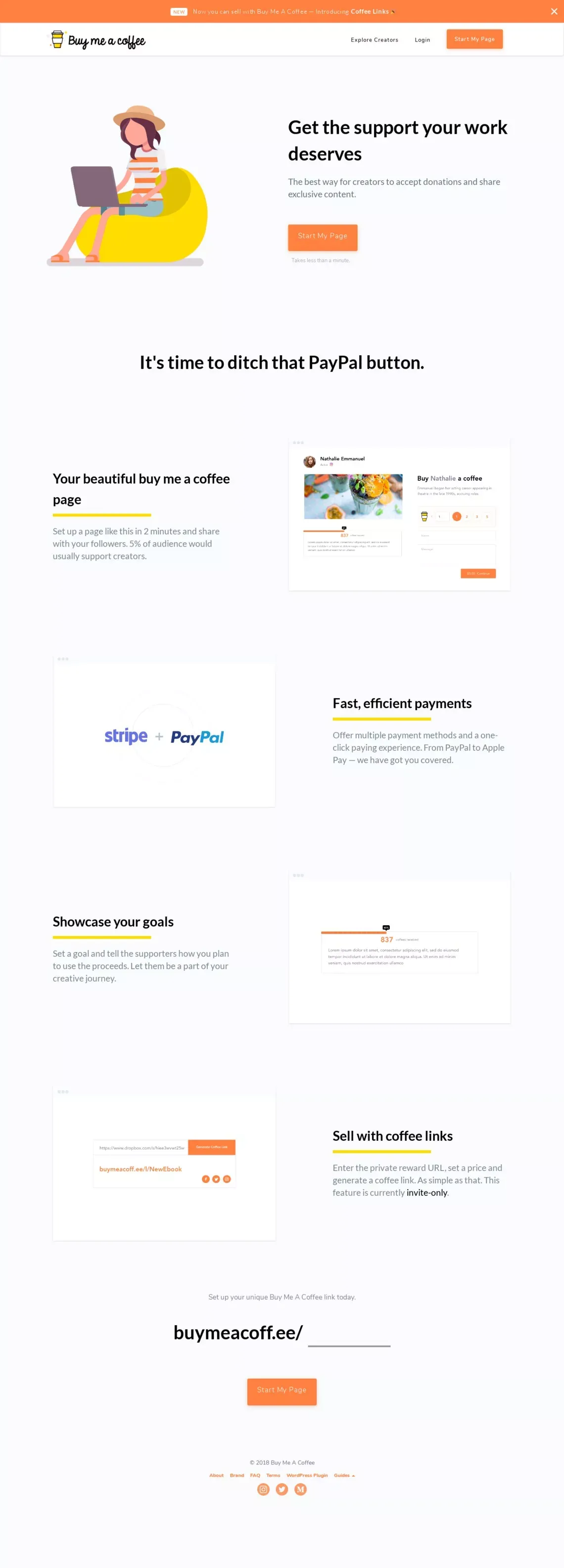 Buy Me A Coffee — Free, Fast and Friendly Way to Receive Donations - Landing design