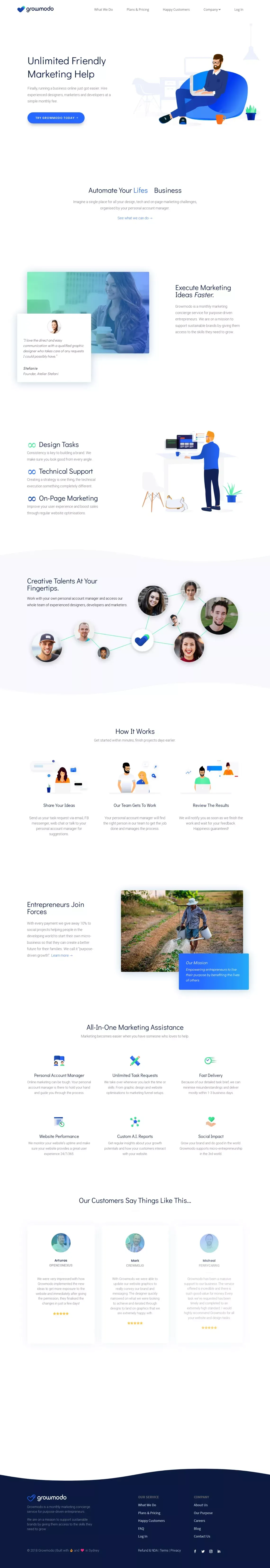 Growmodo | Unlimited Design, Tech and On-Page Marketing Help - Landing design