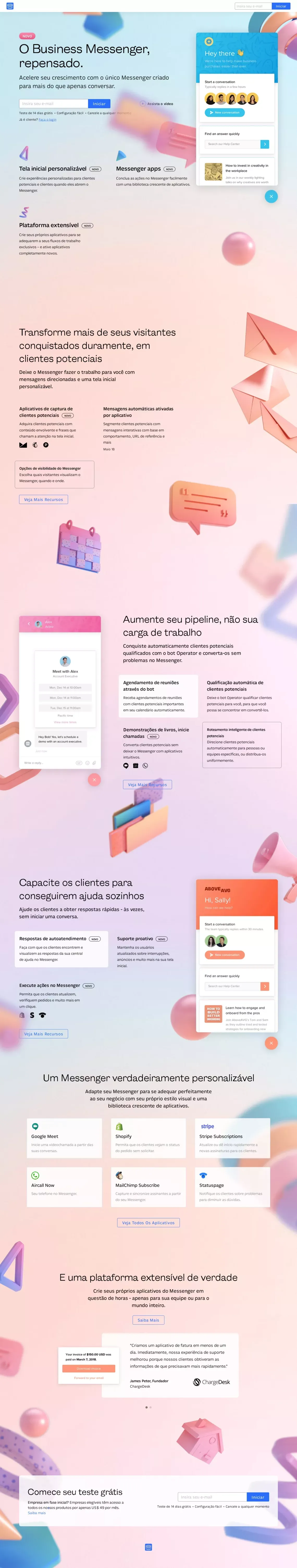 O Business Messenger Reinventado | Intercom - Landing design