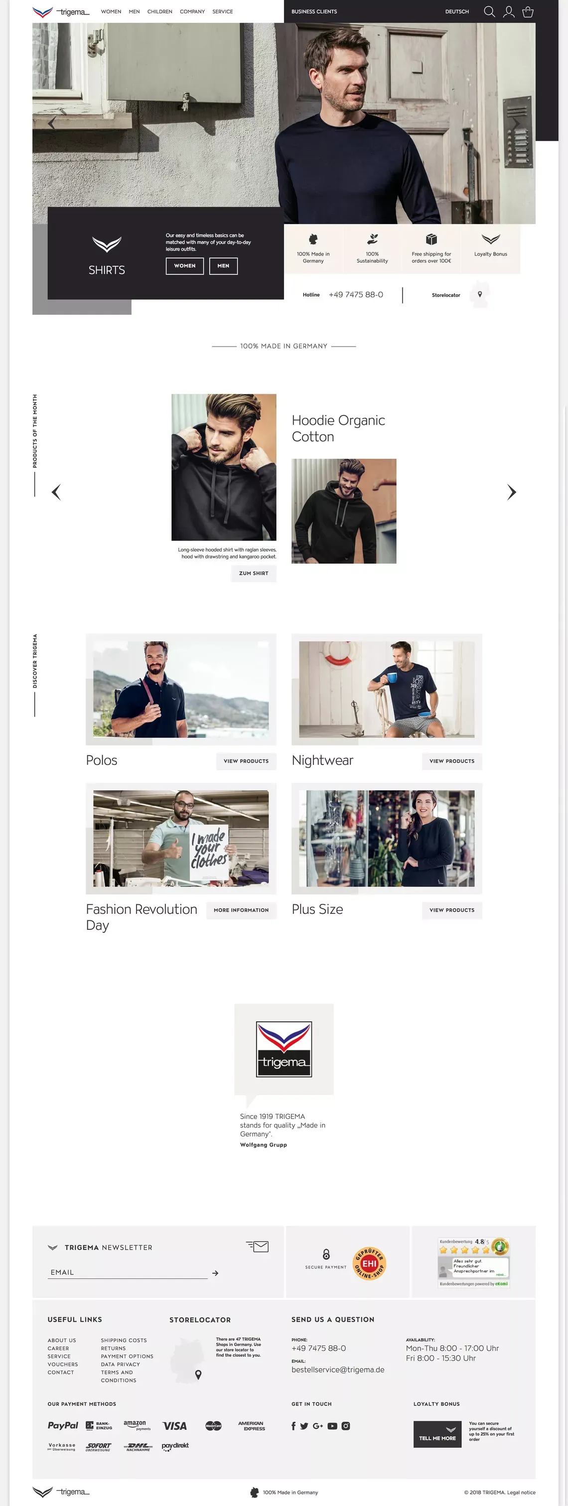 TRIGEMA Sport- & Freizeitkleidung 100 % Made in Germany - Ecommerce design