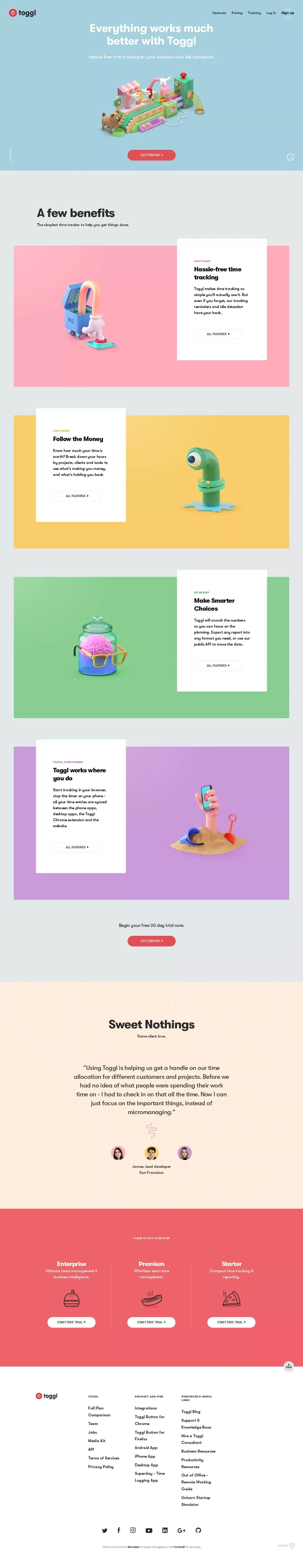 Toggl - Free Time Tracking Software - Landing design