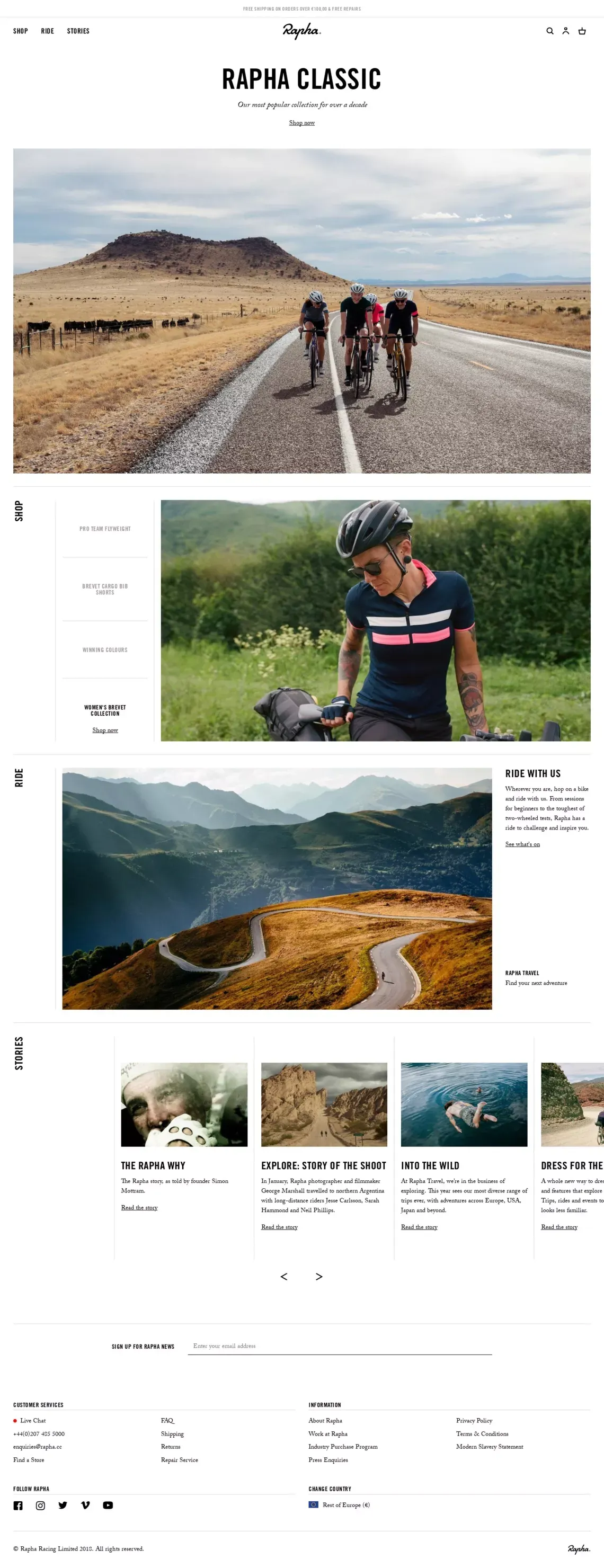 Homepage | Rapha - Ecommerce design