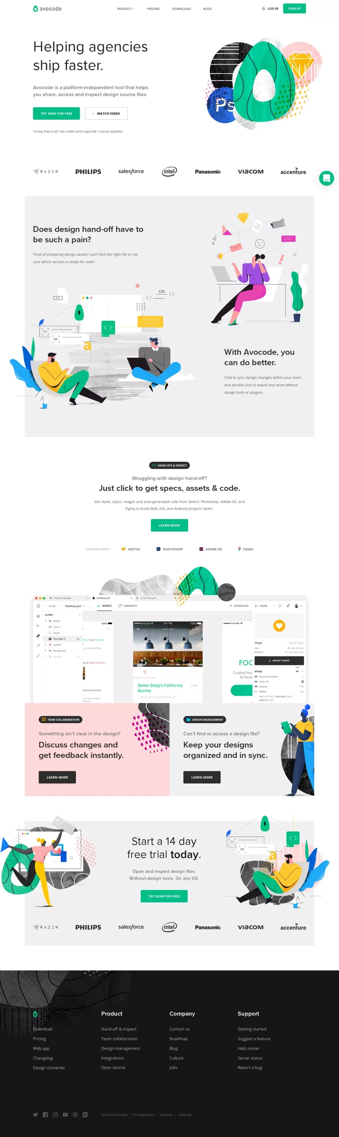 Hand-off and Inspect Sketch, PSD, XD, & Figma designs | Avocode - Landing design