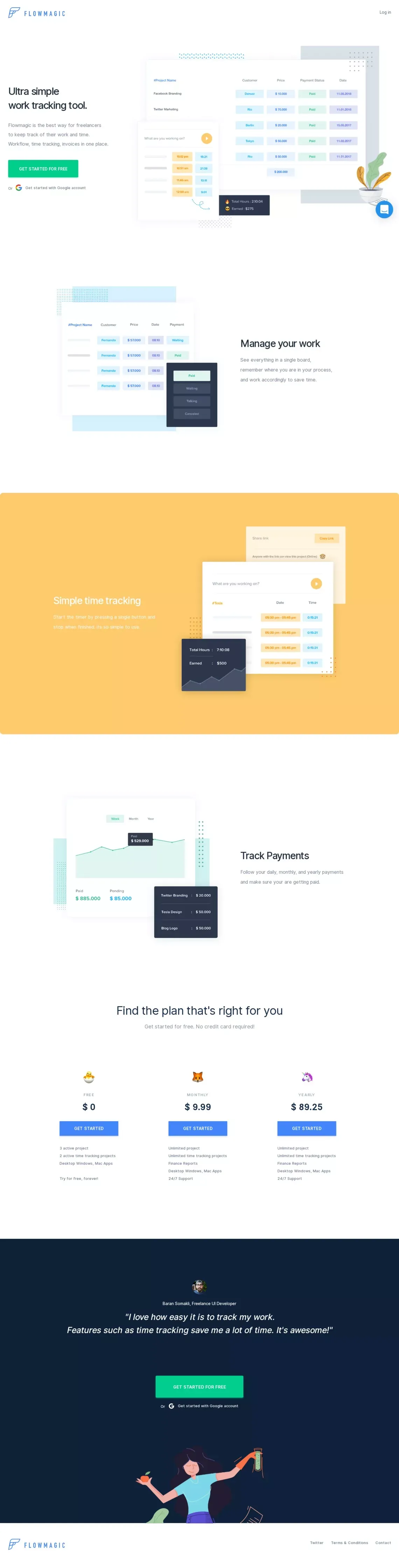 flowmagic | Simple work and time tracking for freelancers - Landing design