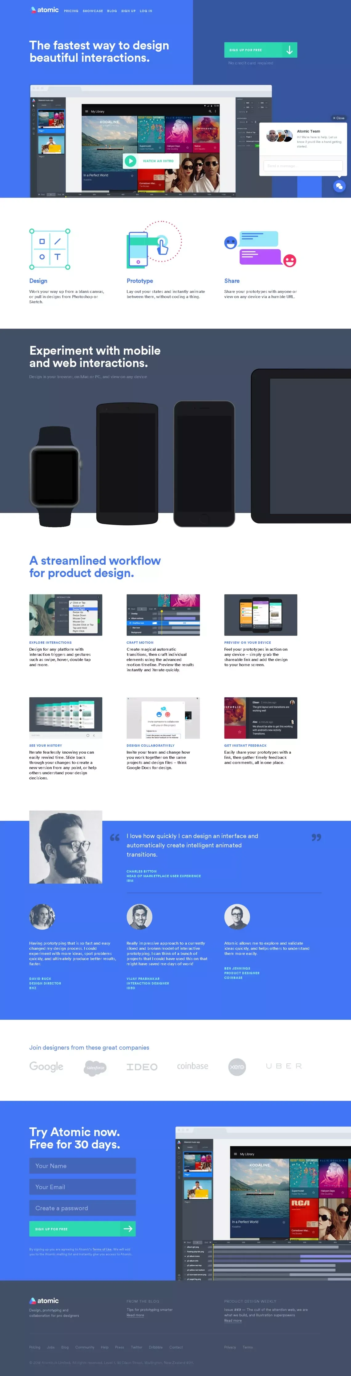 Atomic: Interface design software for professionals - Landing design