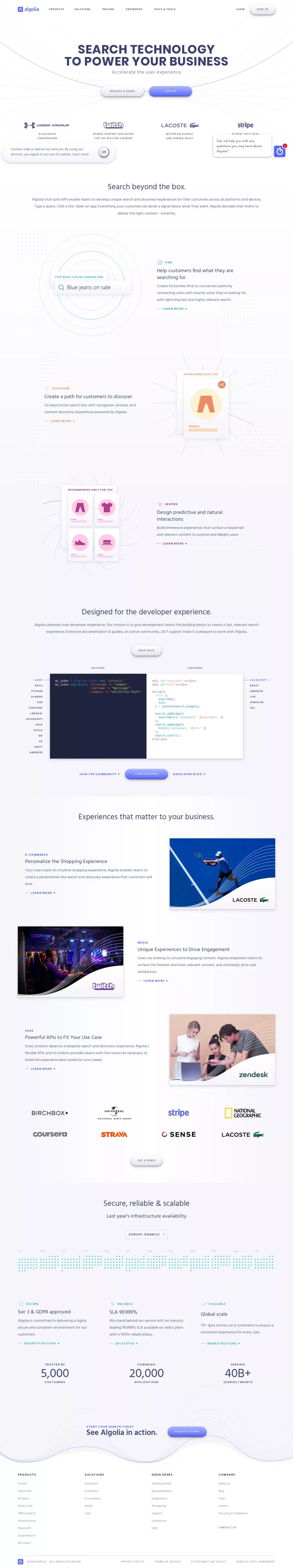 Algolia | The Most Reliable Platform for Building Search - Landing design