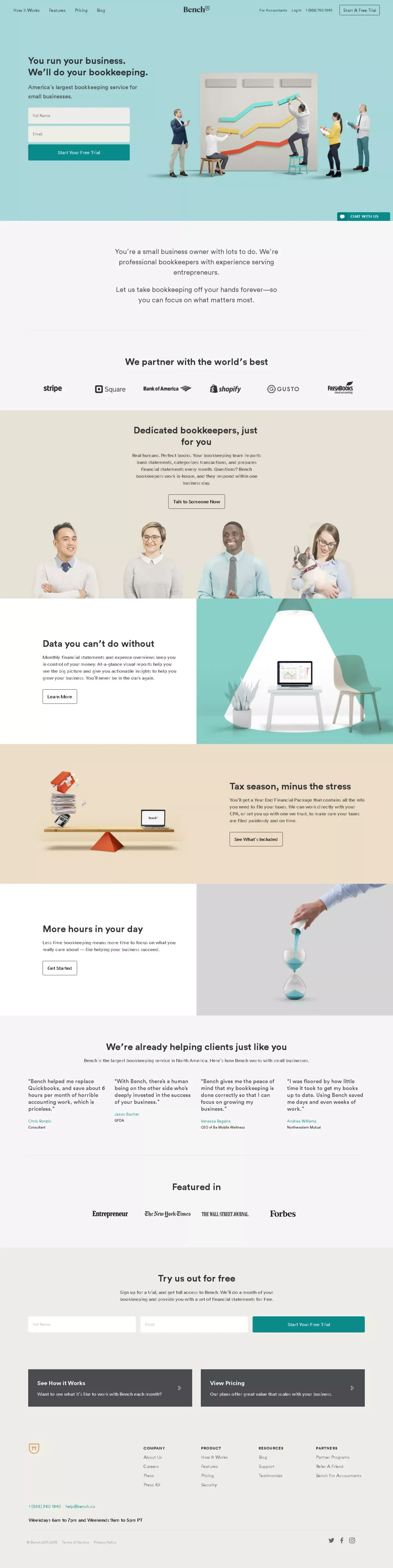 Online Bookkeeping Services for Your Small Business | Bench - Landing design