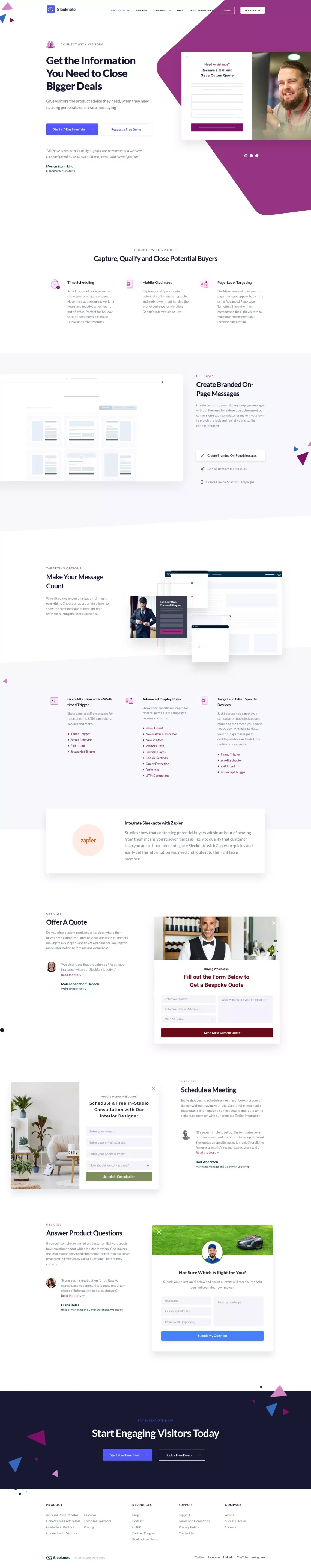 Connect with Visitors | Sleeknote | Start a 7-Day Free Trial - Landing design