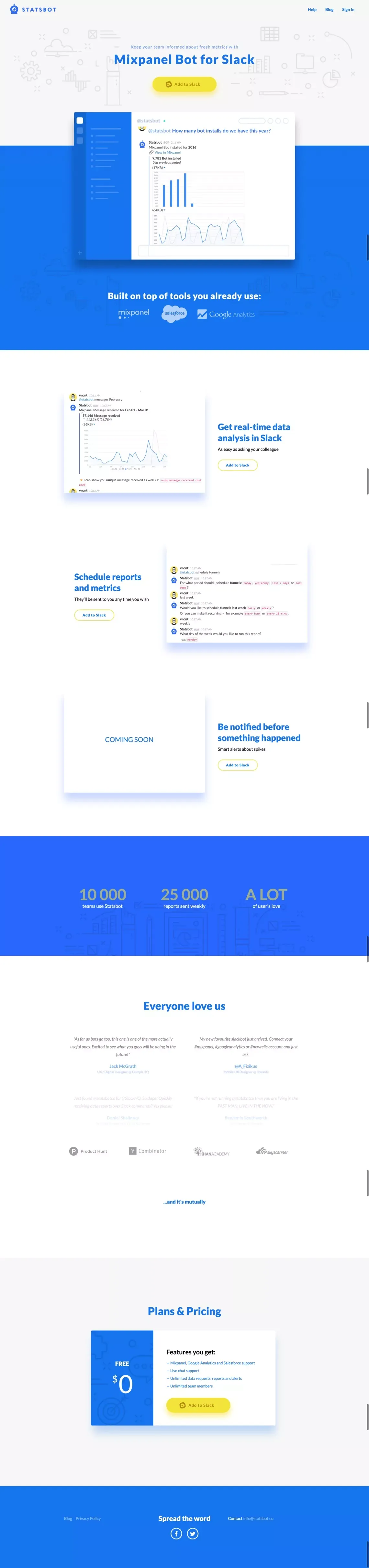 Statsbot for Mixpanel - Landing design