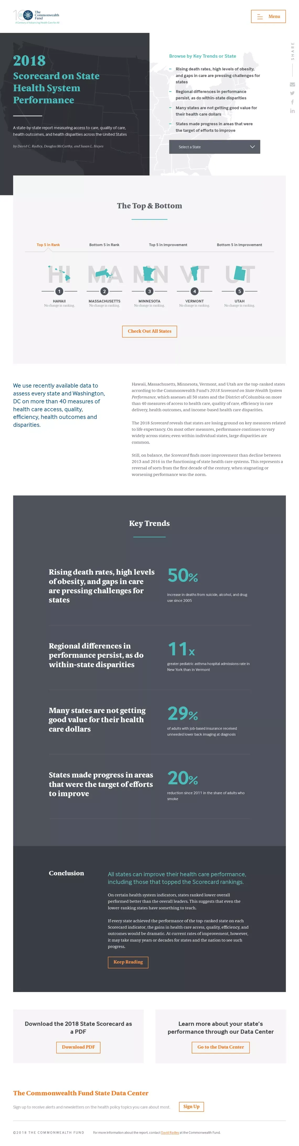 The Commonwealth Fund - 2018 Scorecard on State Health System Performance - website design