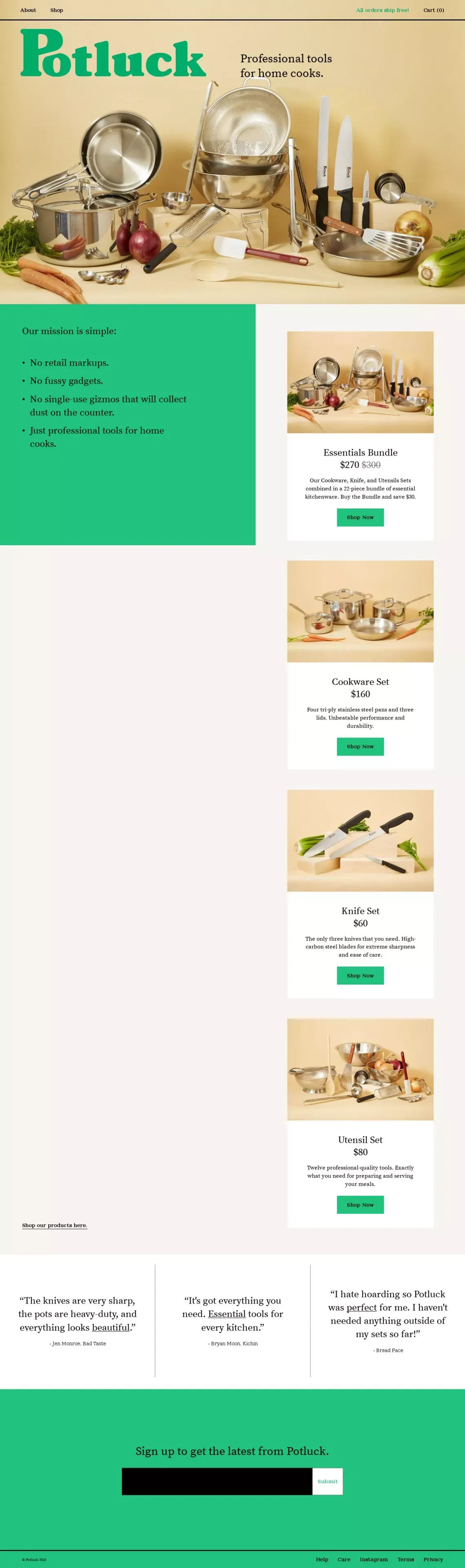 Potluck | Professional Tools for Home Cooks - Ecommerce design