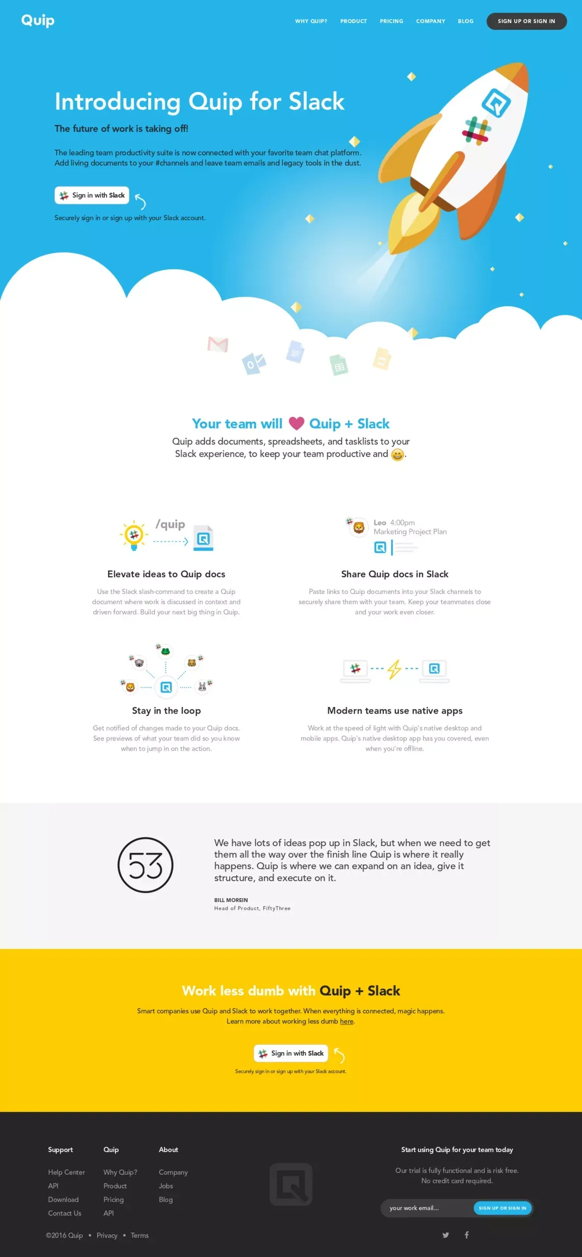 Quip + Slack - Landing design