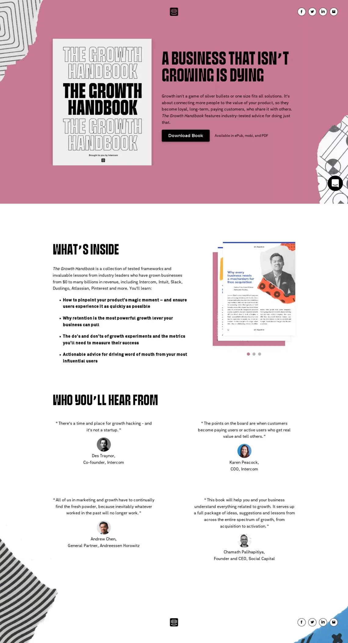 The Growth Handbook | brought to you by Intercom - Landing design