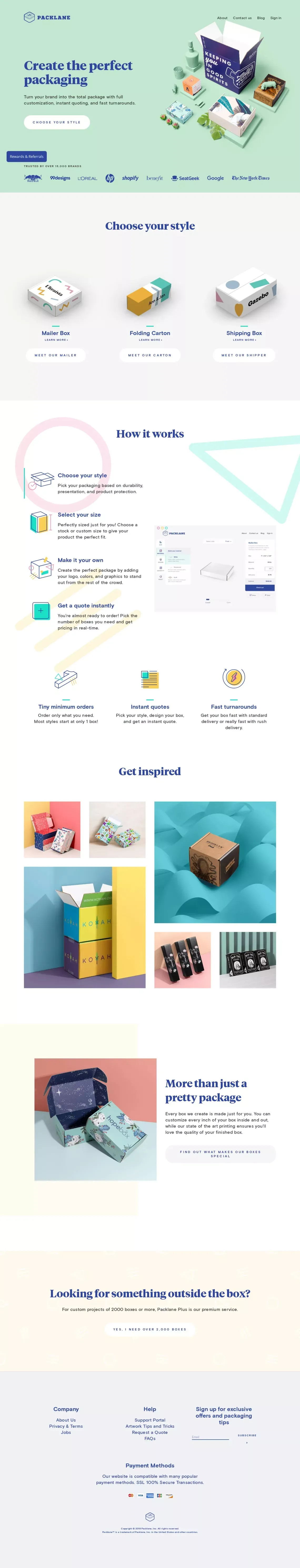 Packlane: Design Your Own Custom Boxes and Packaging | Packlane - Landing design