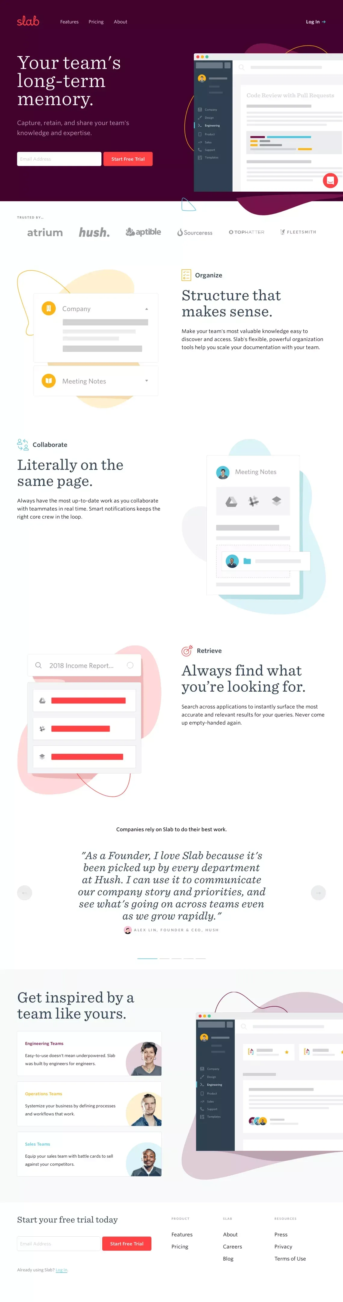 Slab - Your Team's Long Term Memory - Landing design