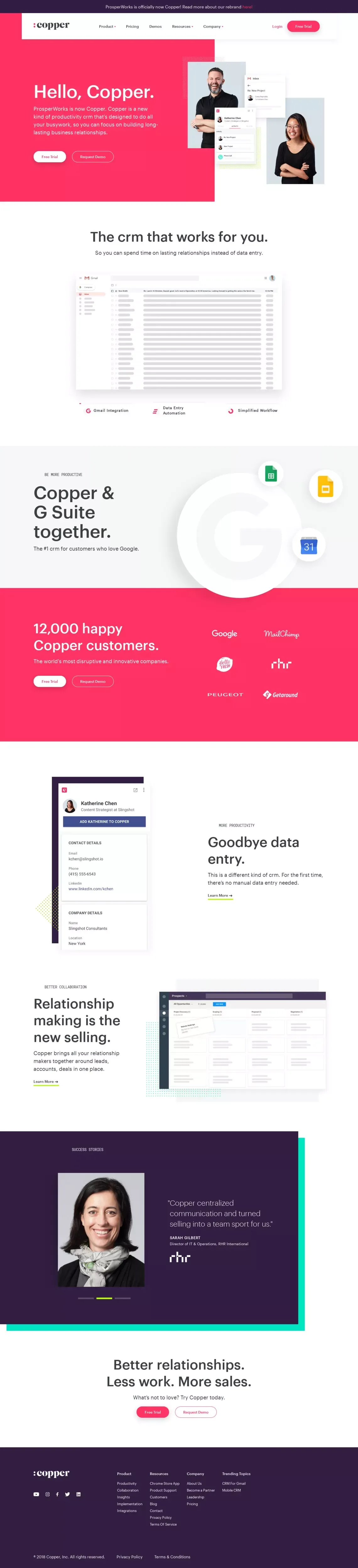 Copper: CRM Software Built For Google (Formerly ProsperWorks) - Landing design