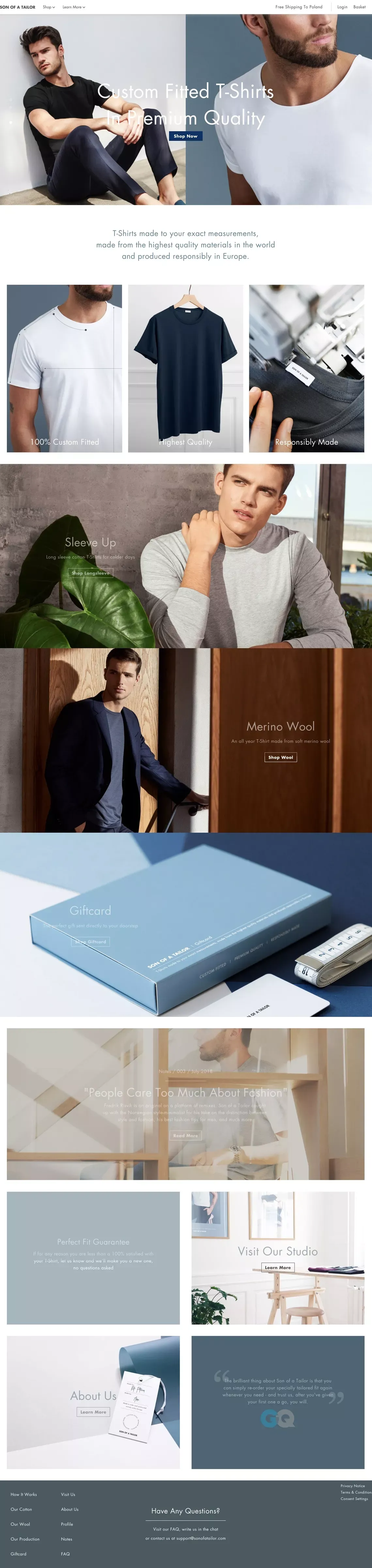 Son of a Tailor - Custom Fitted T-Shirts - Ecommerce design