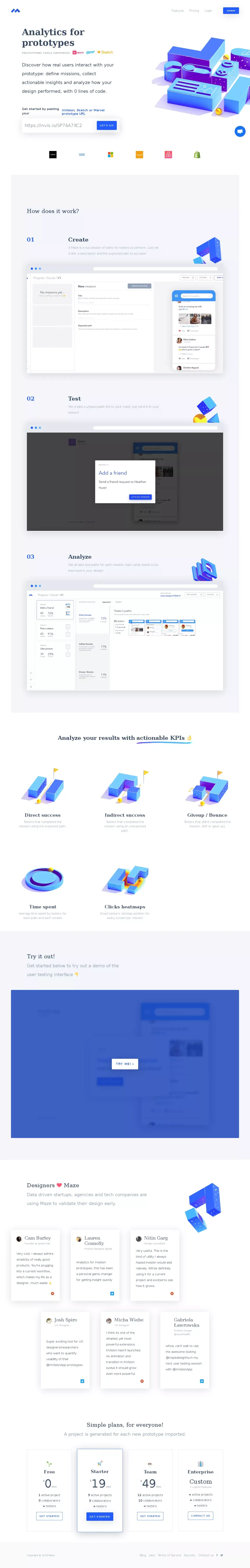 Maze | Analytics for prototypes. - Landing design