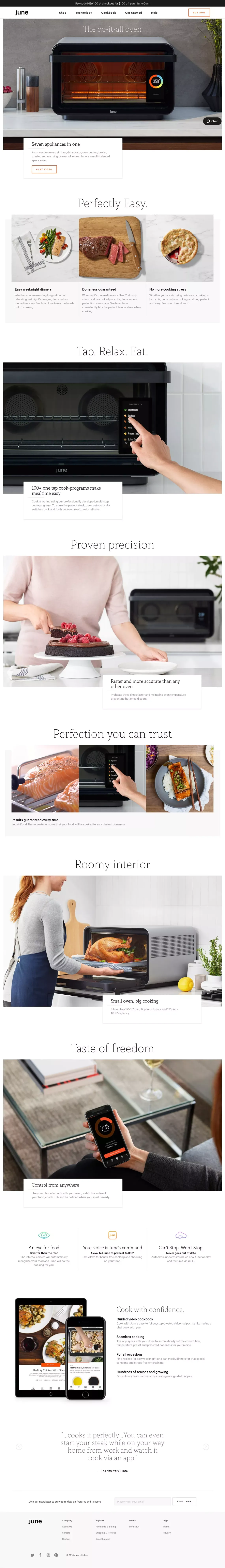 Turn cooking stress into dinnertime success • June Oven - Landing design