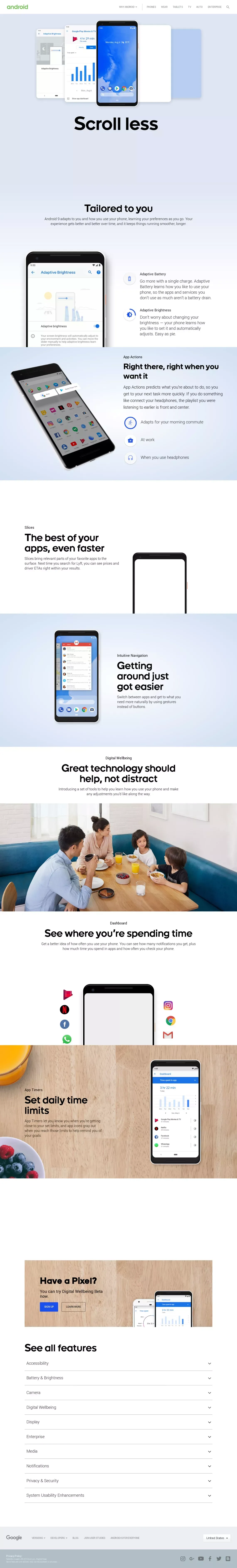Android 9 Pie - Landing design