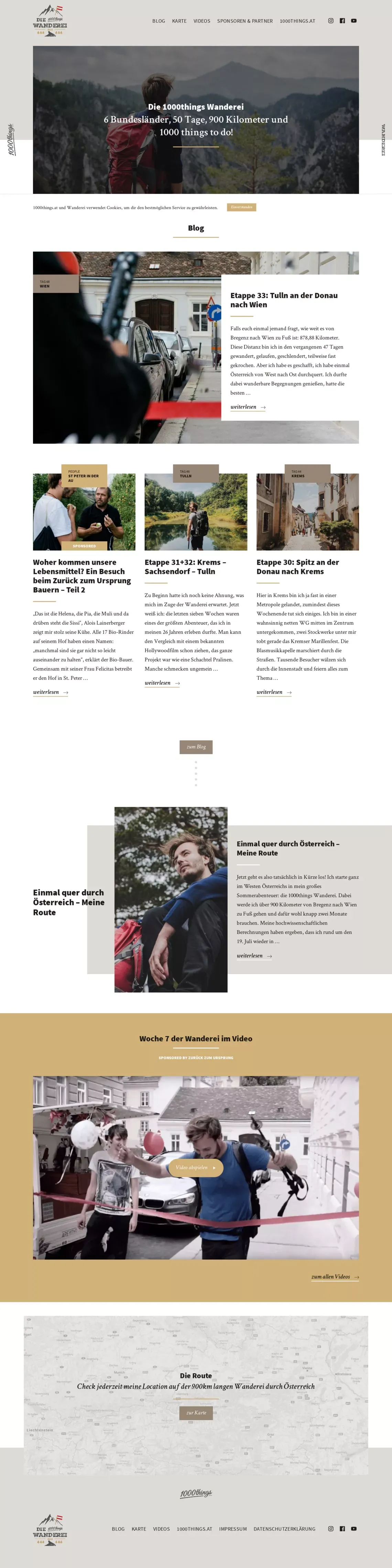 1000things Wanderei - 900 Kilometer zu Fuß von Bregenz nach Wien - Blog design