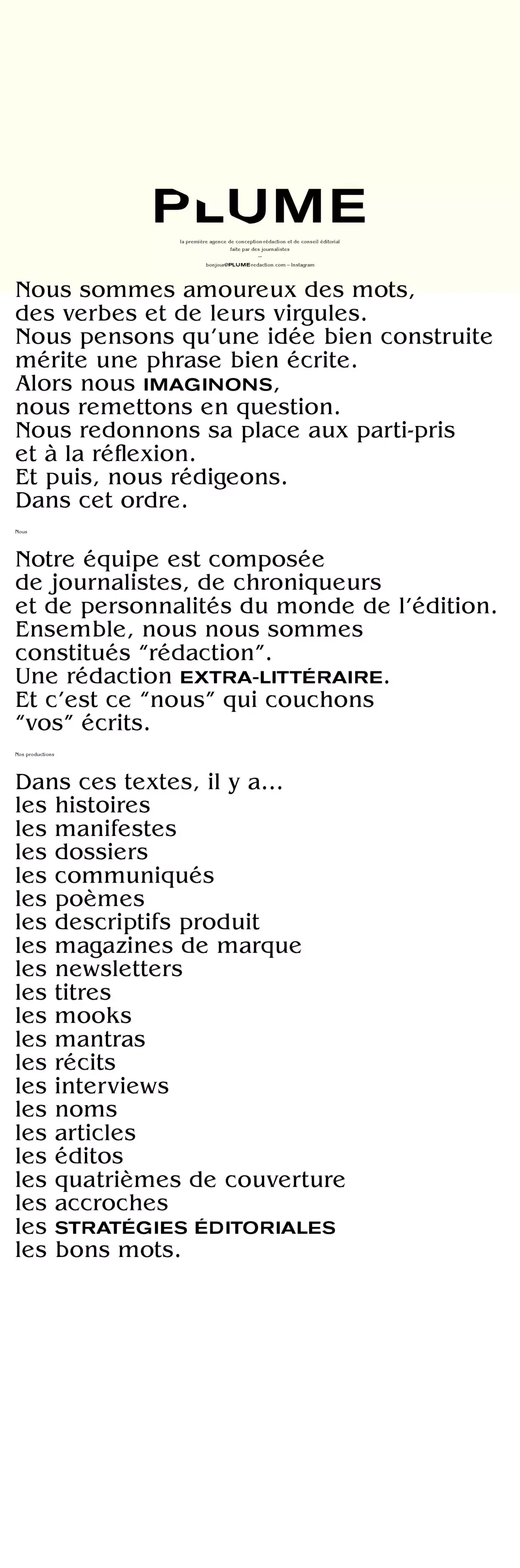 PLUME - Agence de conception-rédaction et de conseil éditorial - Portfolio design