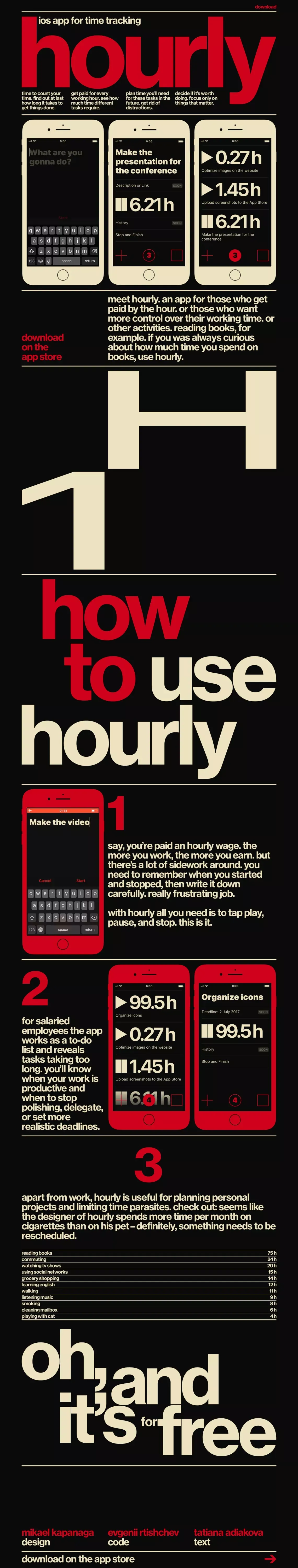 hourly, ios app for time tracking - Landing design