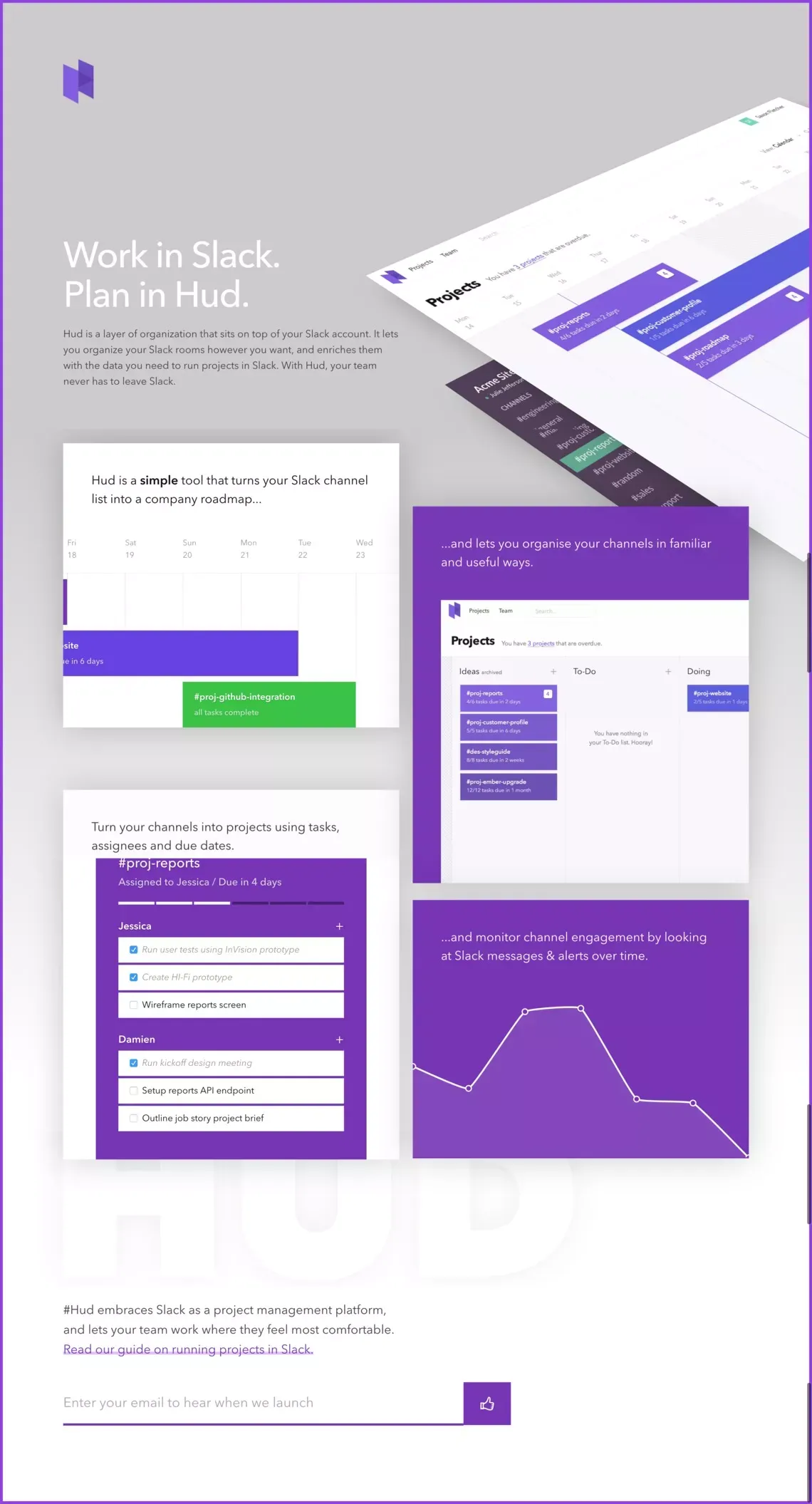 Hud - Project Management for Slack - Landing design