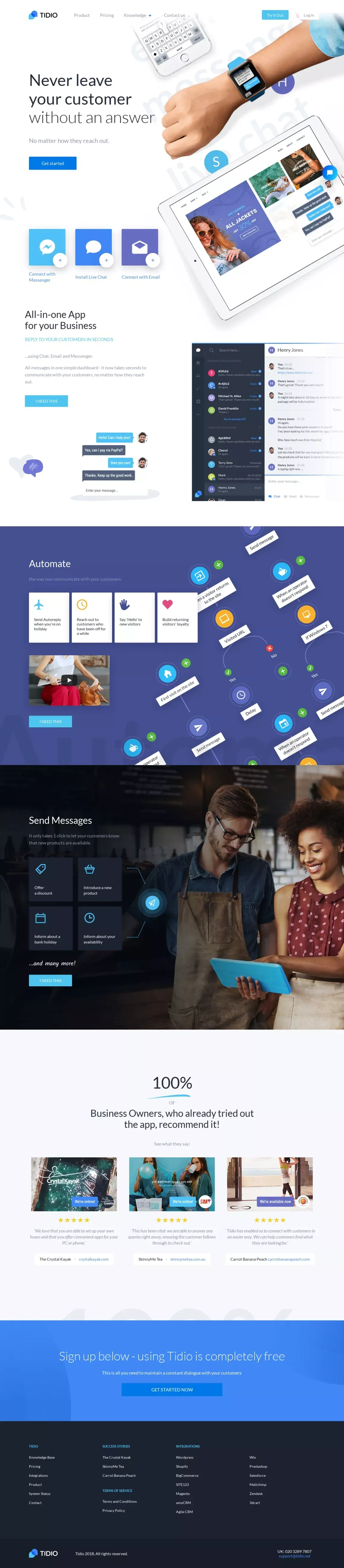 Tidio Live Chat | Free Livechat Solution - Landing design