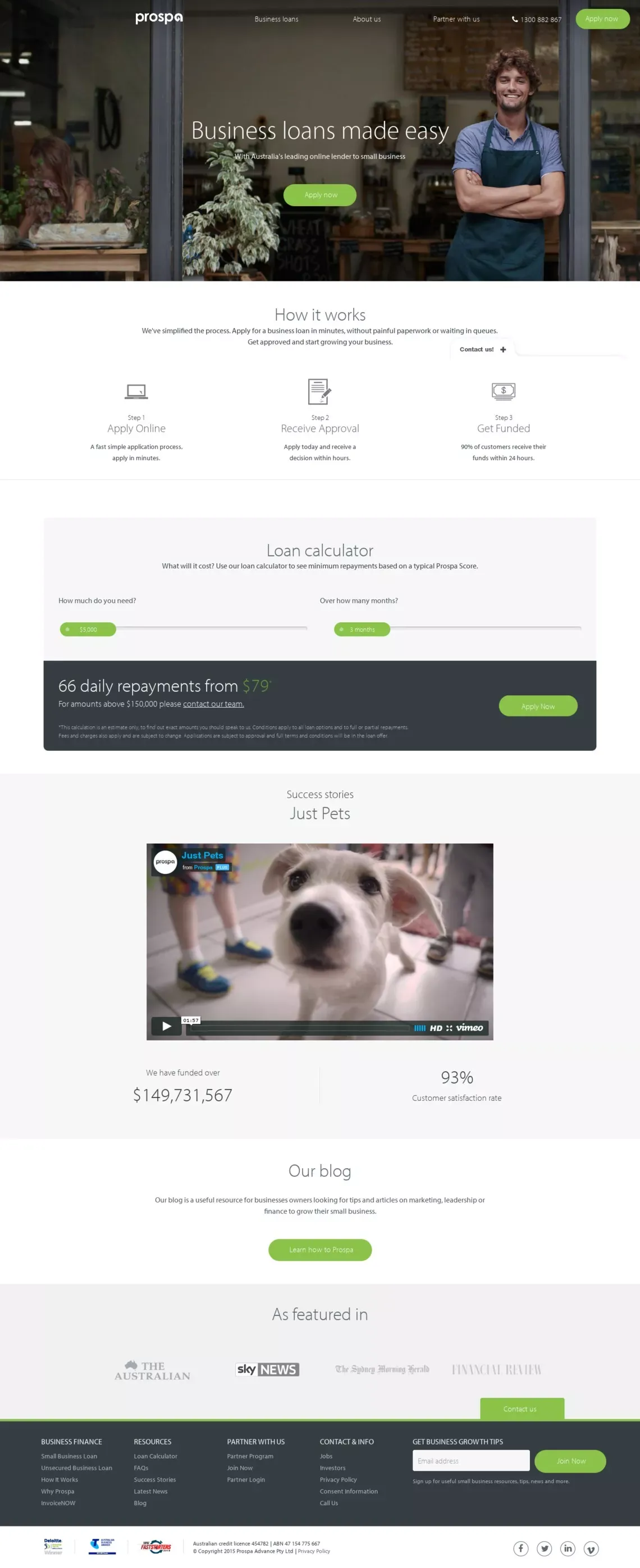 Prospa | Small Business Loan - Landing design