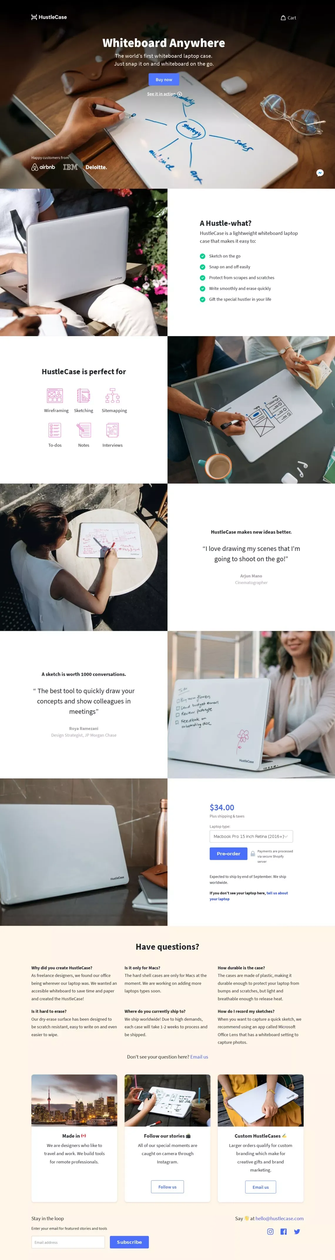 HustleCase - The Whiteboard Laptop Case - Landing design