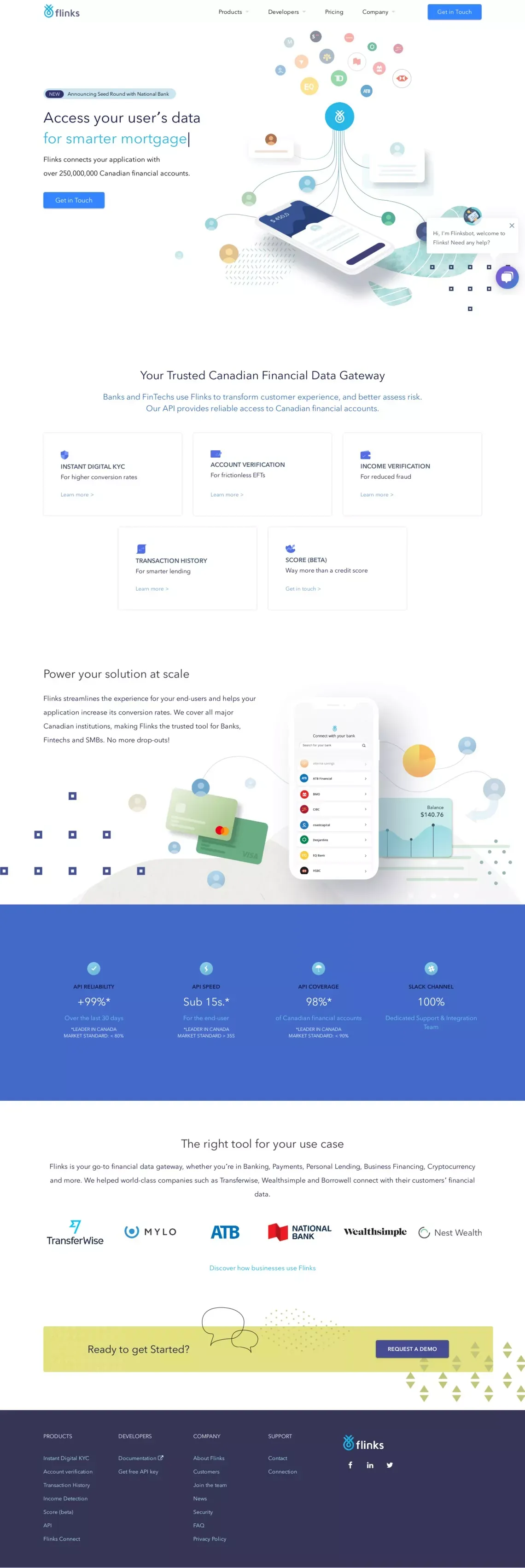 Flinks: Connect Your App with 250M+ Canadian Financial Accounts - Landing design