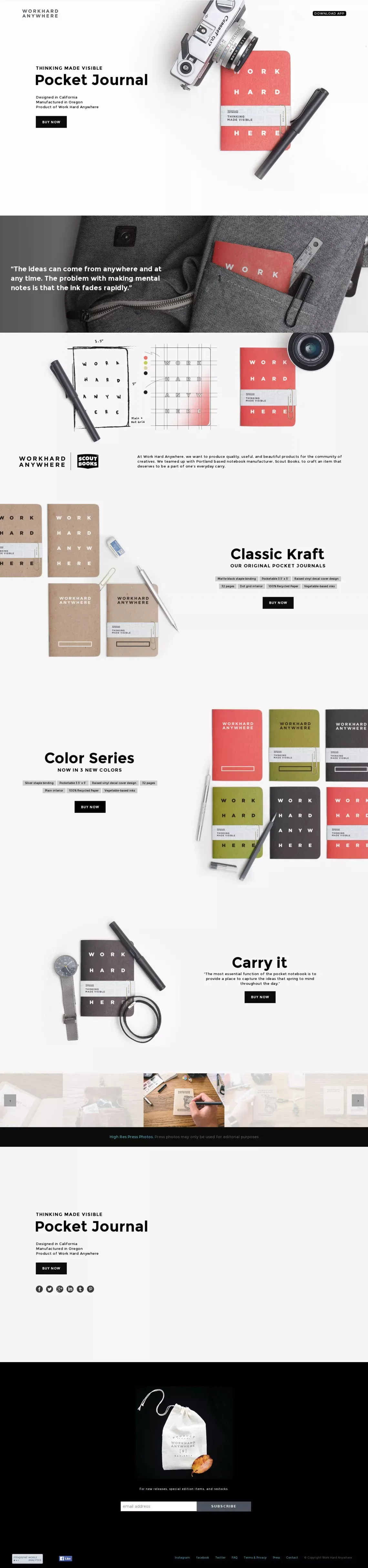 Pocket Journal - Work Hard Anywhere - Landing design