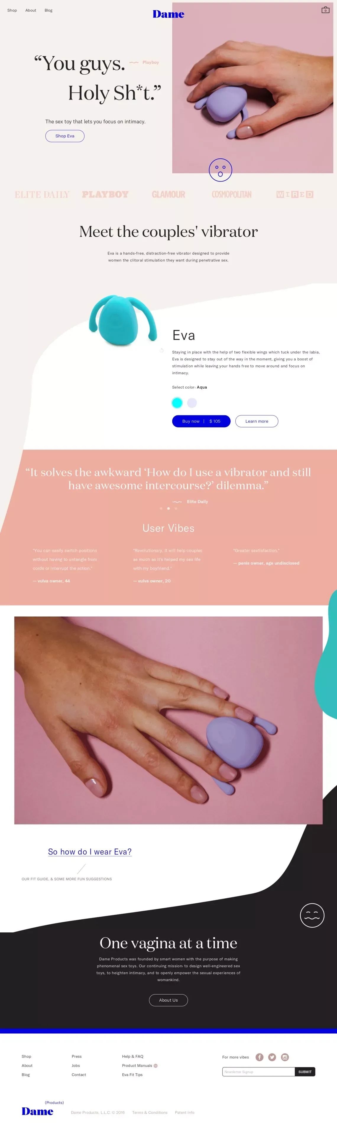 Eva, Non-Intrusive Clitoral Vibrator - Landing design