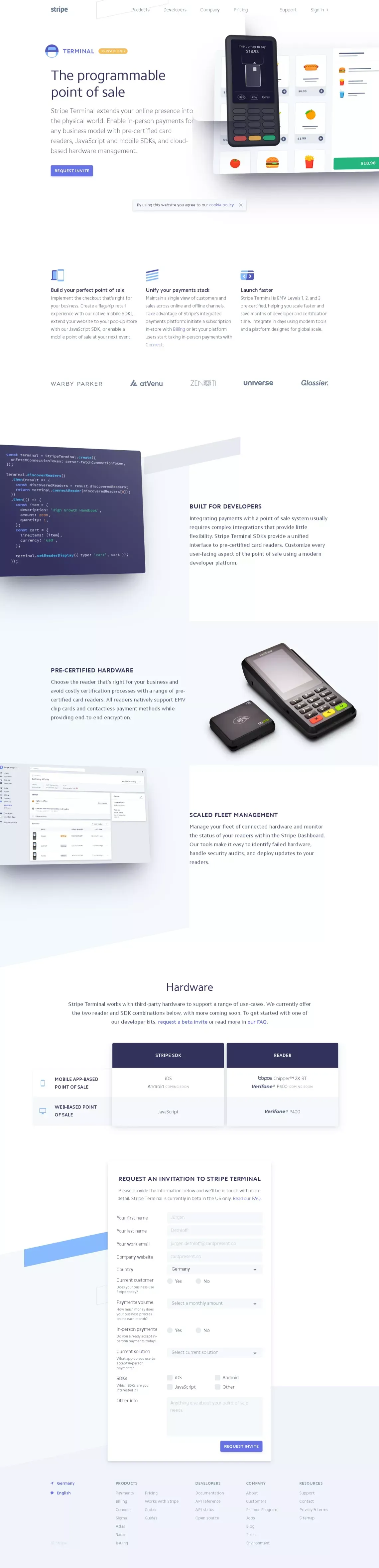 Stripe Terminal: The programmable point of sale - Landing design