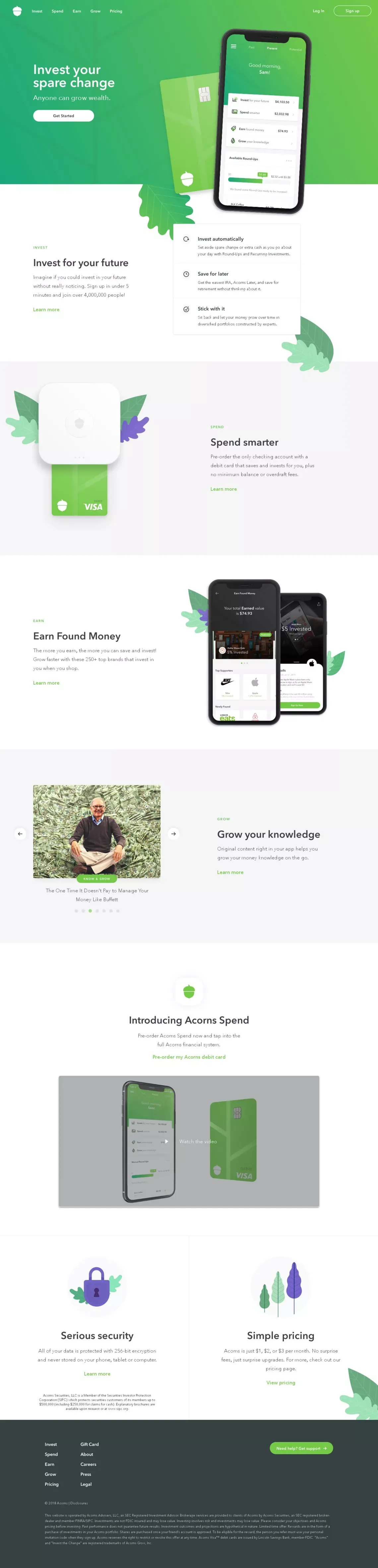 Acorns - Invest, Earn, Grow, Spend, Later | Acorns - Landing design