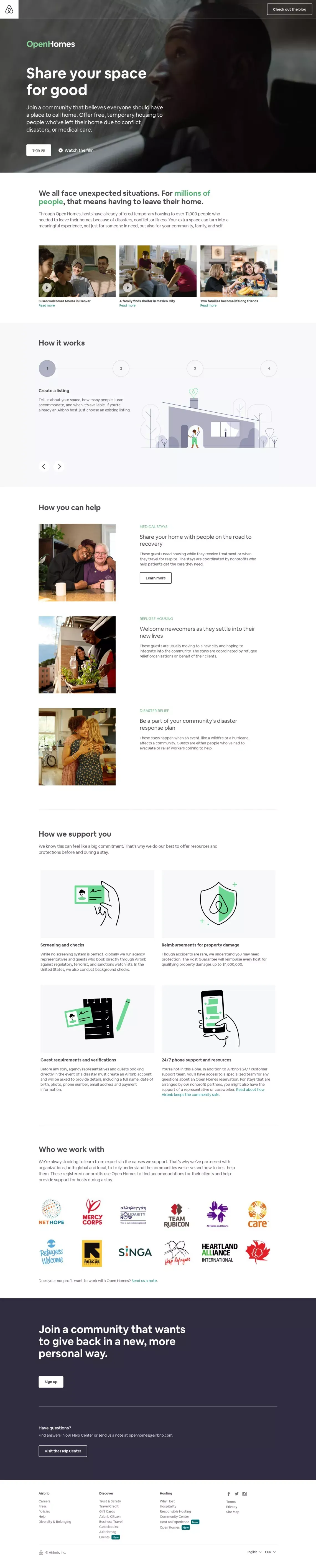 Airbnb Open Homes - Landing design