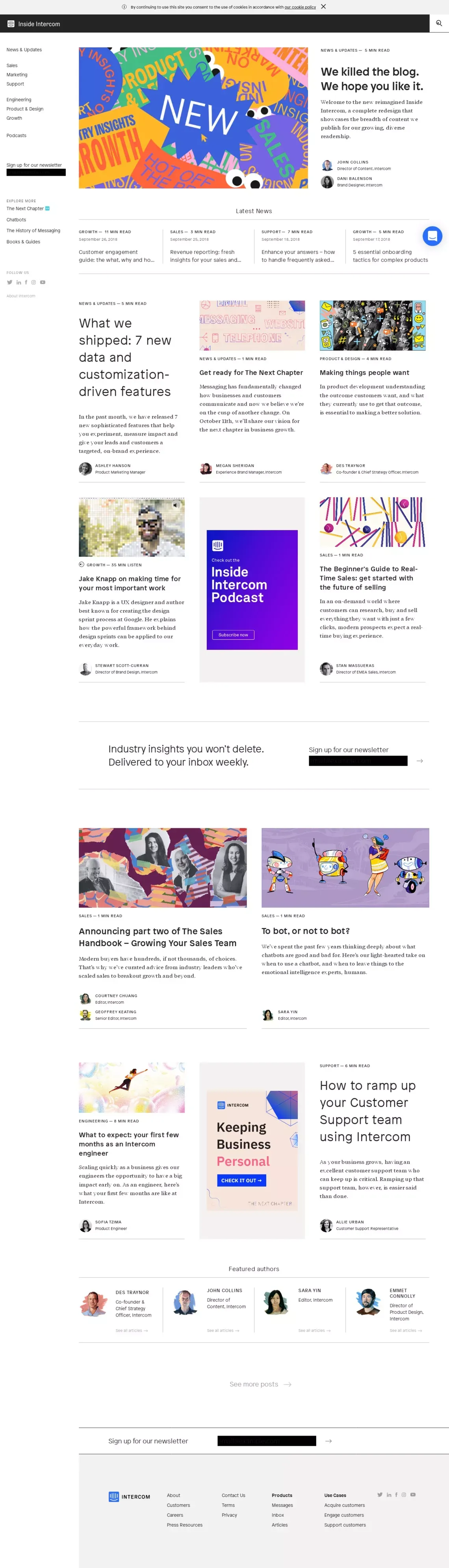 Inside Intercom - Articles on Sales, Marketing, Support and more - Blog design